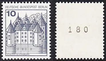 BERLIN 1977 Michel-Nummer 532 postfrisch EINZELMARKE m/ rücks.Rollennummer 180 - Burgen und Schlösser: Schloss Glücksburg