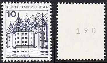 BERLIN 1977 Michel-Nummer 532 postfrisch EINZELMARKE m/ rücks.Rollennummer 190 - Burgen und Schlösser: Schloss Glücksburg