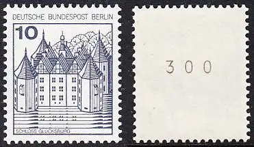 BERLIN 1977 Michel-Nummer 532 postfrisch EINZELMARKE m/ rücks.Rollennummer 300 - Burgen und Schlösser: Schloss Glücksburg