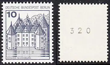 BERLIN 1977 Michel-Nummer 532 postfrisch EINZELMARKE m/ rücks.Rollennummer 320 - Burgen und Schlösser: Schloss Glücksburg