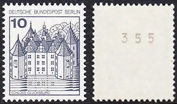 BERLIN 1977 Michel-Nummer 532 postfrisch EINZELMARKE m/ rücks.Rollennummer 355 - Burgen und Schlösser: Schloss Glücksburg