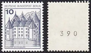 BERLIN 1977 Michel-Nummer 532 postfrisch EINZELMARKE m/ rücks.Rollennummer 390 - Burgen und Schlösser: Schloss Glücksburg