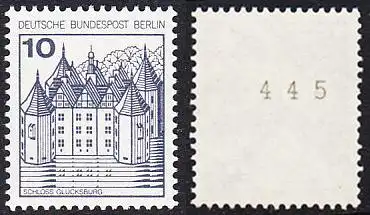 BERLIN 1977 Michel-Nummer 532 postfrisch EINZELMARKE m/ rücks.Rollennummer 445 - Burgen und Schlösser: Schloss Glücksburg