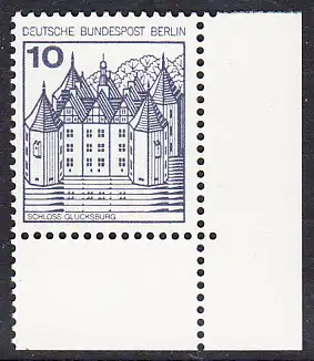 BERLIN 1977 Michel-Nummer 532 postfrisch EINZELMARKE ECKRAND unten rechts - Burgen und Schlösser: Schloss Glücksburg