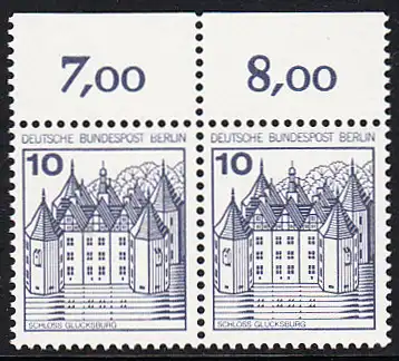 BERLIN 1977 Michel-Nummer 532 postfrisch horiz.PAAR RAND oben - Burgen und Schlösser: Schloss Glücksburg