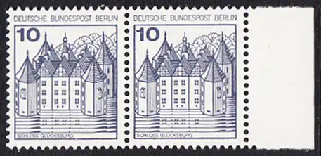 BERLIN 1977 Michel-Nummer 532 postfrisch horiz.PAAR RAND rechts - Burgen und Schlösser: Schloss Glücksburg