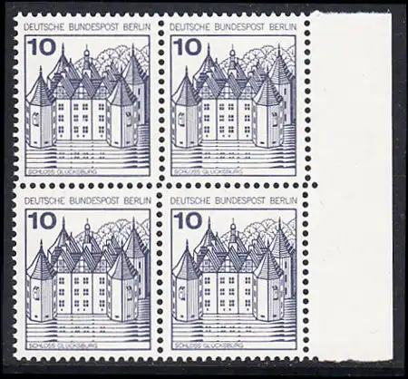 BERLIN 1977 Michel-Nummer 532 postfrisch BLOCK RÄNDER rechts - Burgen und Schlösser: Schloss Glücksburg