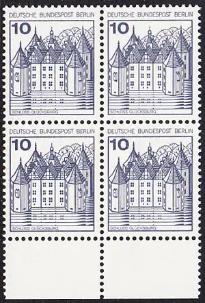 BERLIN 1977 Michel-Nummer 532 postfrisch BLOCK RÄNDER unten - Burgen und Schlösser: Schloss Glücksburg