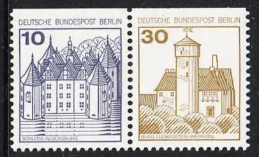 BERLIN 1977 Michel-Nummer 532C_534C (W67) postfrisch horiz.PAAR - Burgen und Schlösser: Schloss Glücksburg / Burg Ludwigstein, Werratal