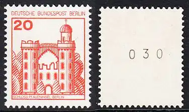 BERLIN 1977 Michel-Nummer 533 postfrisch EINZELMARKE m/ rücks.Rollennummer 030 - Burgen und Schlösser: Schloss Pfaueninsel, Berlin