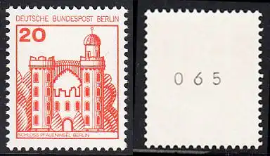 BERLIN 1977 Michel-Nummer 533 postfrisch EINZELMARKE m/ rücks.Rollennummer 065 - Burgen und Schlösser: Schloss Pfaueninsel, Berlin