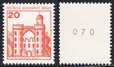 BERLIN 1977 Michel-Nummer 533 postfrisch EINZELMARKE m/ rücks.Rollennummer 070 - Burgen und Schlösser: Schloss Pfaueninsel, Berlin