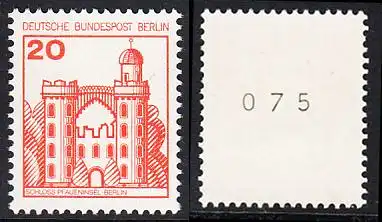 BERLIN 1977 Michel-Nummer 533 postfrisch EINZELMARKE m/ rücks.Rollennummer 075 - Burgen und Schlösser: Schloss Pfaueninsel, Berlin