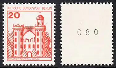 BERLIN 1977 Michel-Nummer 533 postfrisch EINZELMARKE m/ rücks.Rollennummer 080 (b) - Burgen und Schlösser: Schloss Pfaueninsel, Berlin