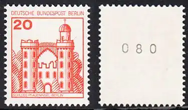 BERLIN 1977 Michel-Nummer 533 postfrisch EINZELMARKE m/ rücks.Rollennummer 080 (a) - Burgen und Schlösser: Schloss Pfaueninsel, Berlin