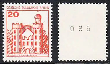 BERLIN 1977 Michel-Nummer 533 postfrisch EINZELMARKE m/ rücks.Rollennummer 085 - Burgen und Schlösser: Schloss Pfaueninsel, Berlin