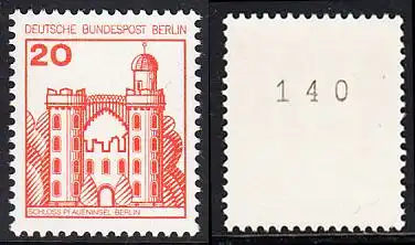 BERLIN 1977 Michel-Nummer 533 postfrisch EINZELMARKE m/ rücks.Rollennummer 140 - Burgen und Schlösser: Schloss Pfaueninsel, Berlin