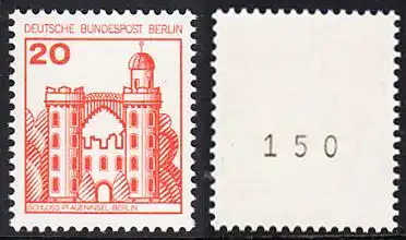 BERLIN 1977 Michel-Nummer 533 postfrisch EINZELMARKE m/ rücks.Rollennummer 150 - Burgen und Schlösser: Schloss Pfaueninsel, Berlin