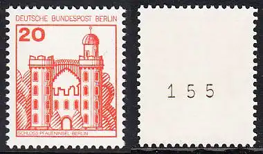 BERLIN 1977 Michel-Nummer 533 postfrisch EINZELMARKE m/ rücks.Rollennummer 155 - Burgen und Schlösser: Schloss Pfaueninsel, Berlin