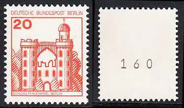 BERLIN 1977 Michel-Nummer 533 postfrisch EINZELMARKE m/ rücks.Rollennummer 160 - Burgen und Schlösser: Schloss Pfaueninsel, Berlin