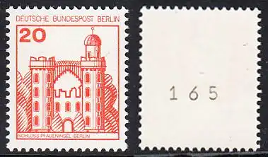 BERLIN 1977 Michel-Nummer 533 postfrisch EINZELMARKE m/ rücks.Rollennummer 165 - Burgen und Schlösser: Schloss Pfaueninsel, Berlin