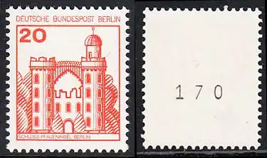 BERLIN 1977 Michel-Nummer 533 postfrisch EINZELMARKE m/ rücks.Rollennummer 170 - Burgen und Schlösser: Schloss Pfaueninsel, Berlin