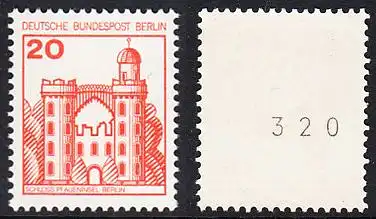 BERLIN 1977 Michel-Nummer 533 postfrisch EINZELMARKE m/ rücks.Rollennummer 320 (b) - Burgen und Schlösser: Schloss Pfaueninsel, Berlin