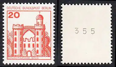 BERLIN 1977 Michel-Nummer 533 postfrisch EINZELMARKE m/ rücks.Rollennummer 355 - Burgen und Schlösser: Schloss Pfaueninsel, Berlin