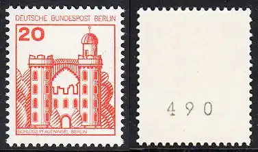BERLIN 1977 Michel-Nummer 533 postfrisch EINZELMARKE m/ rücks.Rollennummer 490 - Burgen und Schlösser: Schloss Pfaueninsel, Berlin