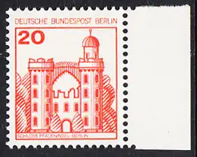 BERLIN 1977 Michel-Nummer 533 postfrisch EINZELMARKE RAND rechts - Burgen und Schlösser: Schloss Pfaueninsel, Berlin