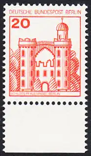 BERLIN 1977 Michel-Nummer 533 postfrisch EINZELMARKE RAND unten - Burgen und Schlösser: Schloss Pfaueninsel, Berlin