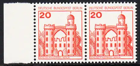 BERLIN 1977 Michel-Nummer 533 postfrisch horiz.PAAR RAND links - Burgen und Schlösser: Schloss Pfaueninsel, Berlin