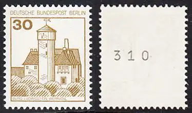 BERLIN 1977 Michel-Nummer 534 postfrisch EINZELMARKE m/ rücks.Rollennummer 310 - Burgen und Schlösser: Burg Ludwigstein, Werratal