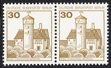 BERLIN 1977 Michel-Nummer 534 postfrisch horiz.PAAR - Burgen und Schlösser: Burg Ludwigstein, Werratal