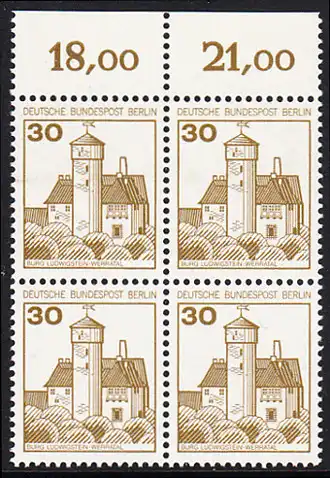 BERLIN 1977 Michel-Nummer 534 postfrisch BLOCK RÄNDER oben - Burgen und Schlösser: Burg Ludwigstein, Werratal