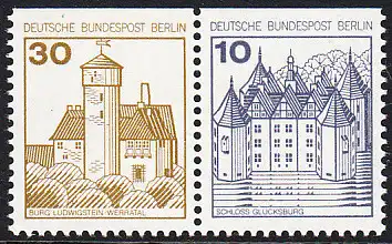BERLIN 1977 Michel-Nummer 534C_532C (W65) postfrisch horiz.PAAR - Burgen und Schlösser: Burg Ludwigstein, Werratal / Schloss Glücksburg
