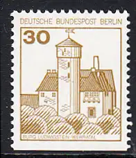 BERLIN 1977 Michel-Nummer 534D postfrisch EINZELMARKE - Burgen und Schlösser: Burg Ludwigstein, Werratal