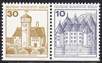 BERLIN 1977 Michel-Nummer 534D_532D (W66) postfrisch horiz.PAAR - Burgen und Schlösser: Burg Ludwigstein, Werratal / Schloss Glücksburg
