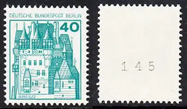 BERLIN 1977 Michel-Nummer 535 postfrisch EINZELMARKE m/ rücks.Rollennummer 145 - Burgen und Schlösser: Burg Eltz