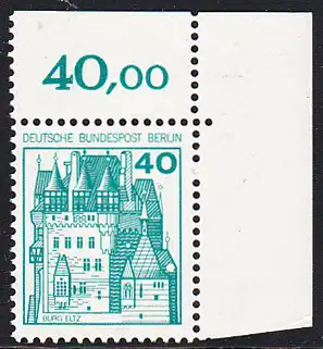 BERLIN 1977 Michel-Nummer 535 postfrisch EINZELMARKE ECKRAND oben rechts - Burgen und Schlösser: Burg Eltz