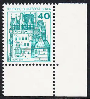 BERLIN 1977 Michel-Nummer 535 postfrisch EINZELMARKE ECKRAND unten rechts - Burgen und Schlösser: Burg Eltz