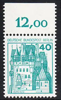 BERLIN 1977 Michel-Nummer 535 postfrisch EINZELMARKE RAND oben (a) - Burgen und Schlösser: Burg Eltz