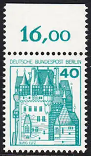 BERLIN 1977 Michel-Nummer 535 postfrisch EINZELMARKE RAND oben (b) - Burgen und Schlösser: Burg Eltz