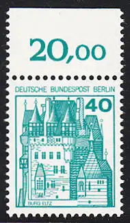 BERLIN 1977 Michel-Nummer 535 postfrisch EINZELMARKE RAND oben (c) - Burgen und Schlösser: Burg Eltz