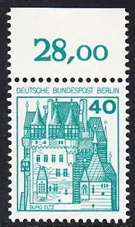 BERLIN 1977 Michel-Nummer 535 postfrisch EINZELMARKE RAND oben (d) - Burgen und Schlösser: Burg Eltz