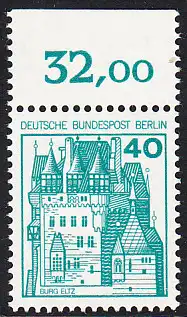 BERLIN 1977 Michel-Nummer 535 postfrisch EINZELMARKE RAND oben (e) - Burgen und Schlösser: Burg Eltz