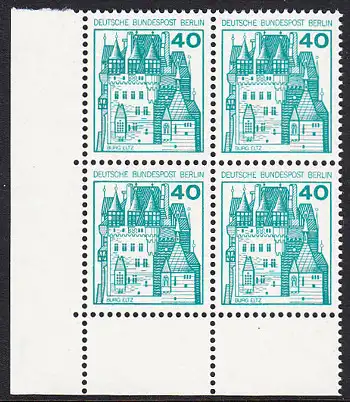 BERLIN 1977 Michel-Nummer 535 postfrisch BLOCK ECKRAND unten links - Burgen und Schlösser: Burg Eltz