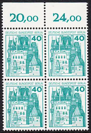 BERLIN 1977 Michel-Nummer 535 postfrisch BLOCK RÄNDER oben (a) - Burgen und Schlösser: Burg Eltz