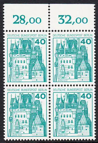 BERLIN 1977 Michel-Nummer 535 postfrisch BLOCK RÄNDER oben (c) - Burgen und Schlösser: Burg Eltz