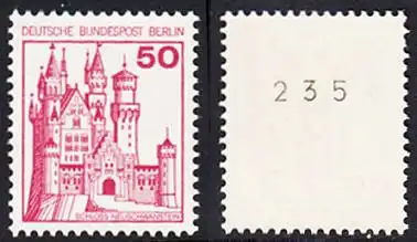 BERLIN 1977 Michel-Nummer 536 postfrisch EINZELMARKE m/ rücks.Rollennummer 235 - Burgen und Schlösser: Schloss Neuschwanstein